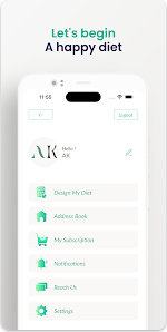Anabolic Kitchen promotional screenshot showing profile, subscription, address book, and settings menus